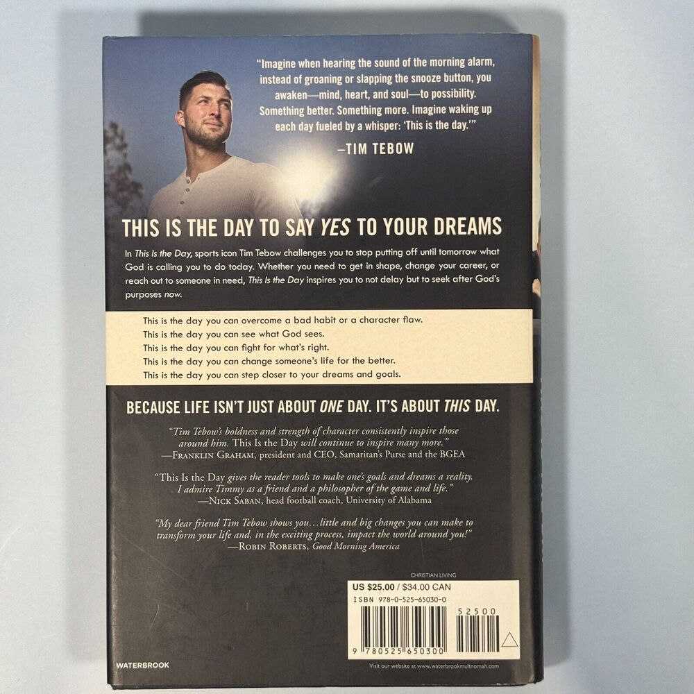 Tim Tebow Book: This Is the Day Reclaim Your‎ Dream Hardcover 9780525650300 - Picture 2 of 2